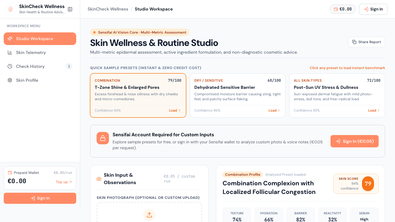 SkinCheck Wellness interactive studio platform workspace